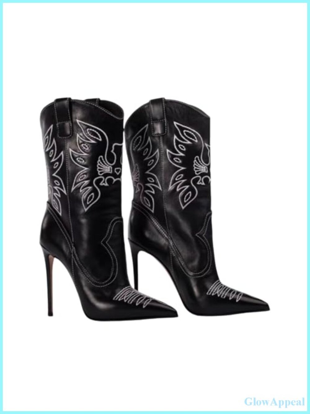 Embroidered Western Cowboy Stiletto Heel Boots Pointed Toe Pull-Up Cowgirl
